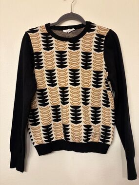 THML Anthropologie Black/Cream/Gold Geometric Sweater Size S